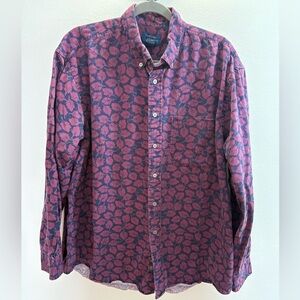 Cambridge Classics Blue And Purple Leaf Button Down Shirt XL
